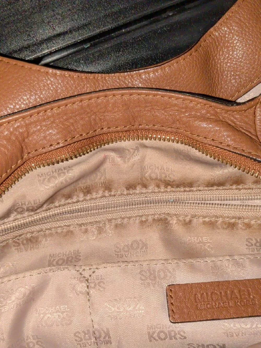 Michael Kors Cognac Pebbled Leather Shoulder Hobo with Gold Logo